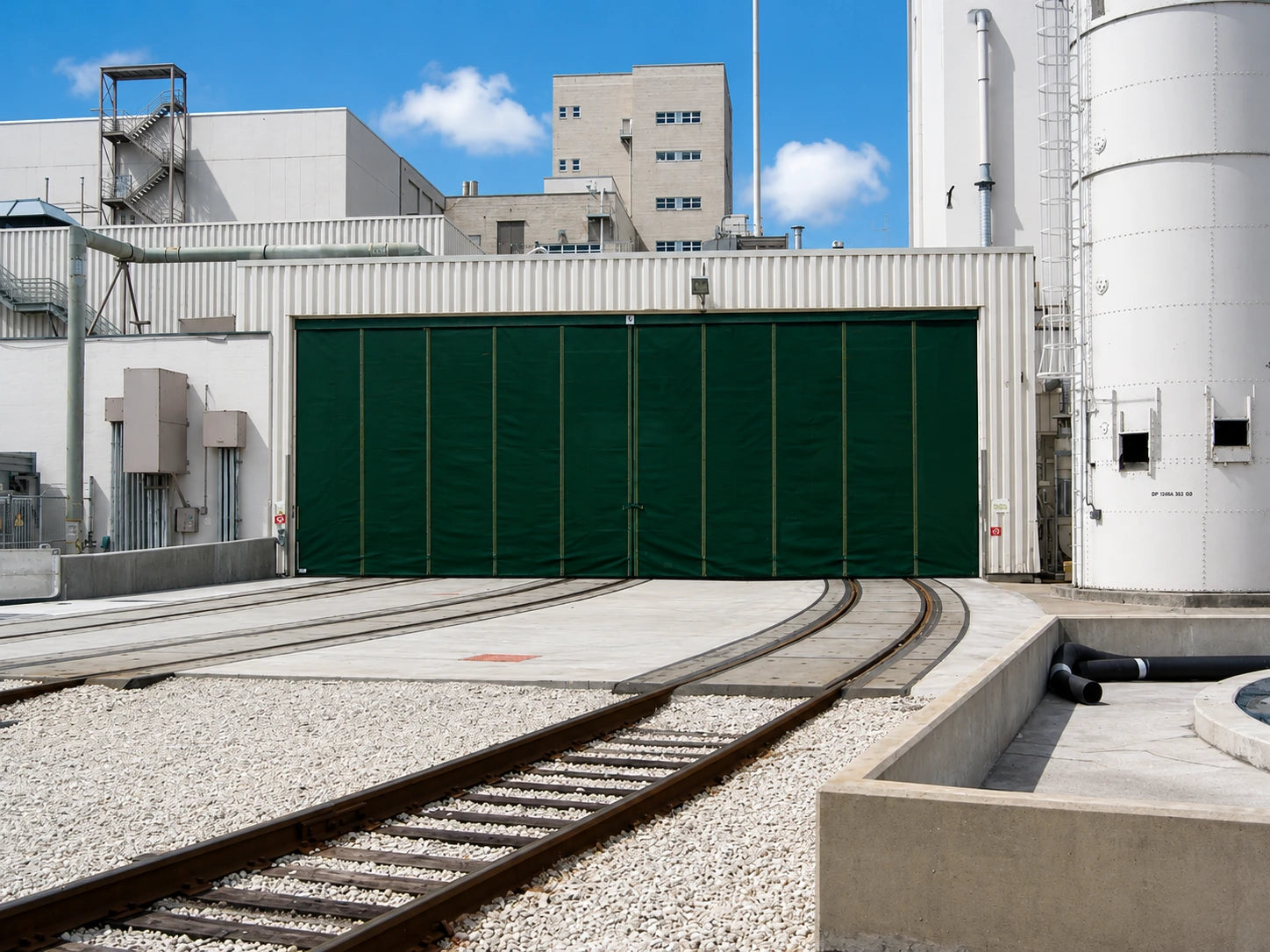 Bi-Parting Screen. Green Bug Screen Sliding door at rail yard