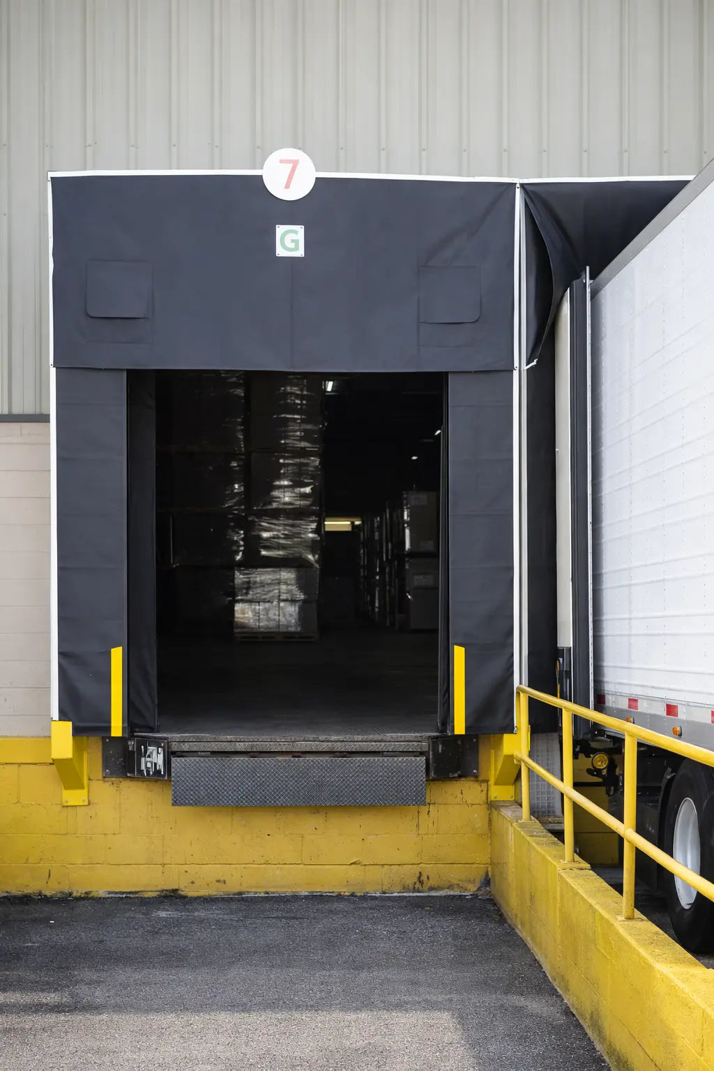 Dock Shelter on loading dock. Truck pulled into second opening